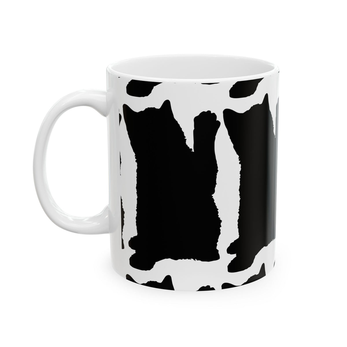 Cat Print Ceramic Mug – Black & White Farmhouse Coffee Cup 11oz    Item #87199