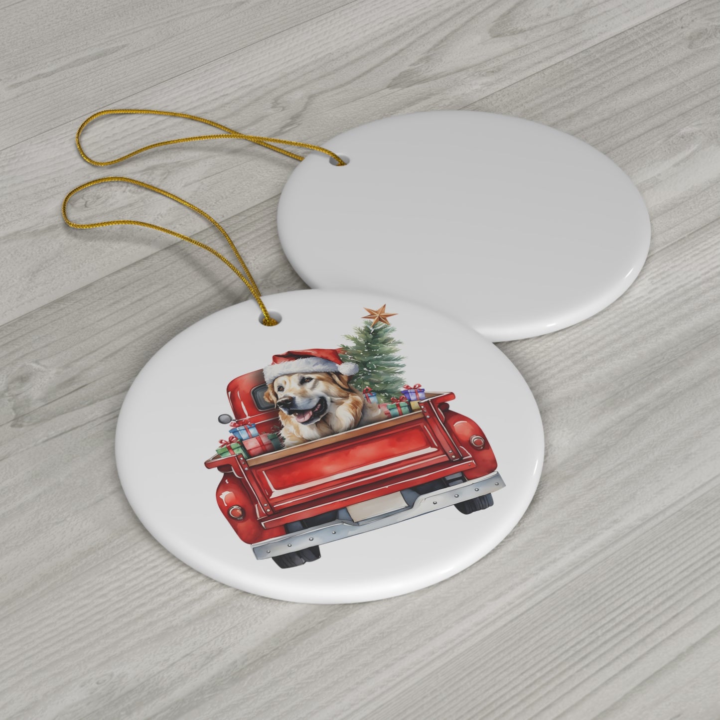 Anatolian Shepherd Dog Christmas Dog In Red Truck Ceramic Disc Ornament      Item #5141799