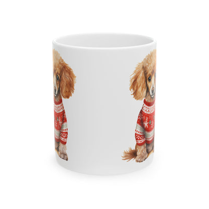 Poodle in Christmas Sweater Ceramic Mug — Cute Holiday Dog Coffee Cup 11oz   Item #726214