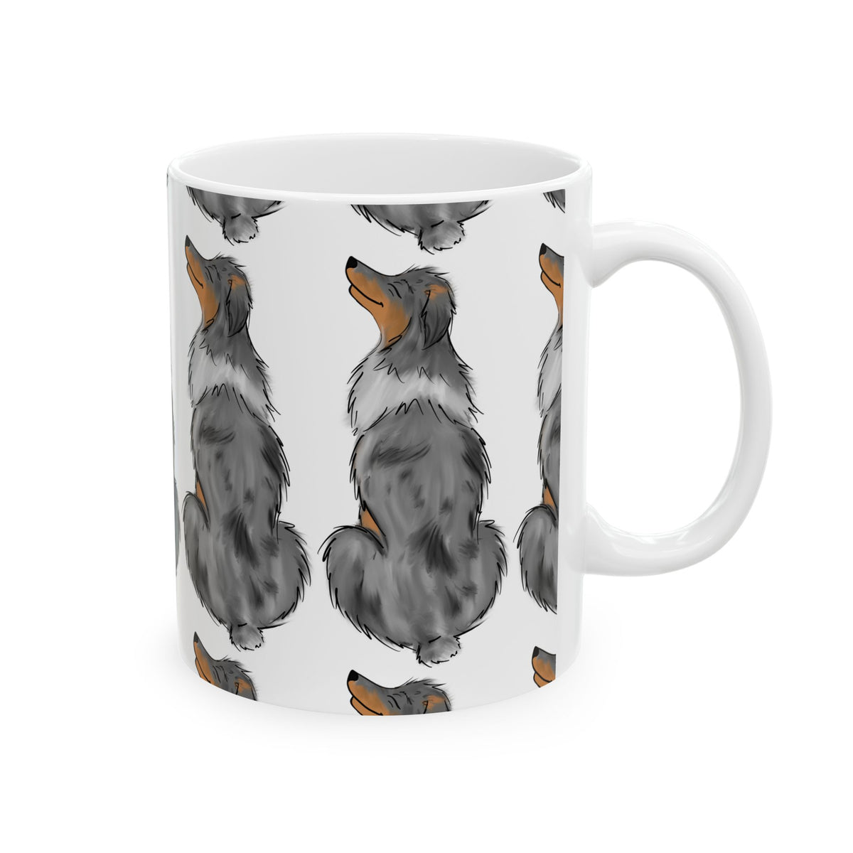 Australian Shepherd Pattern Ceramic Mug – Cute Blue Merle Dog Coffee Cup 11oz   Item #500732