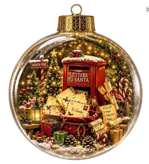 Santa's Creations Acrylic Christmas Letters To Santa Ball Ornament With Light