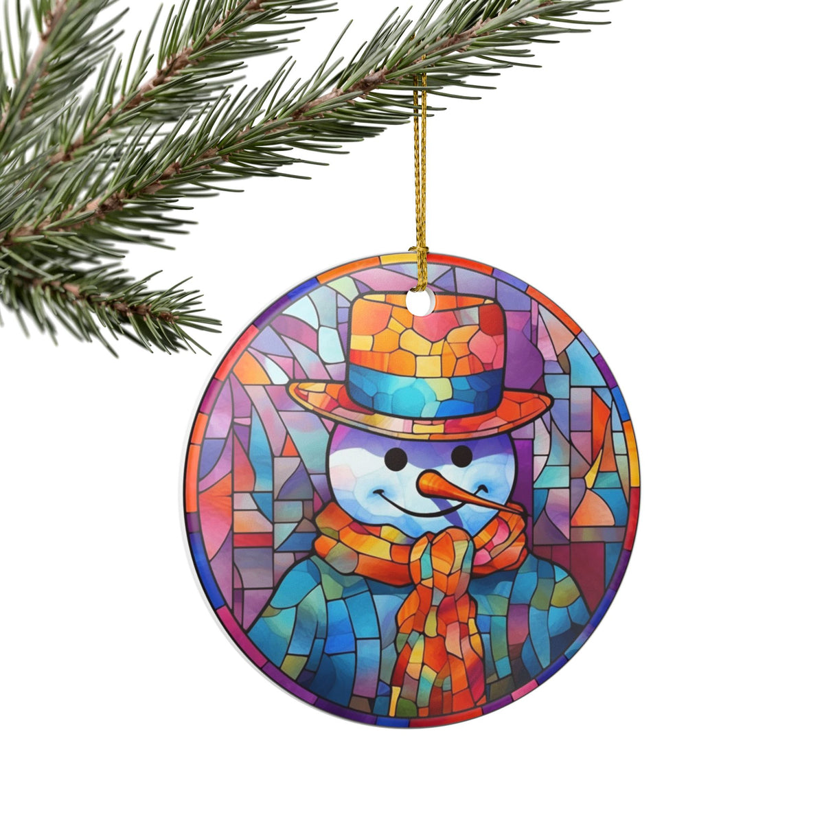 Colorful Stained Glass Snowman Christmas Ornament   Item #618807
