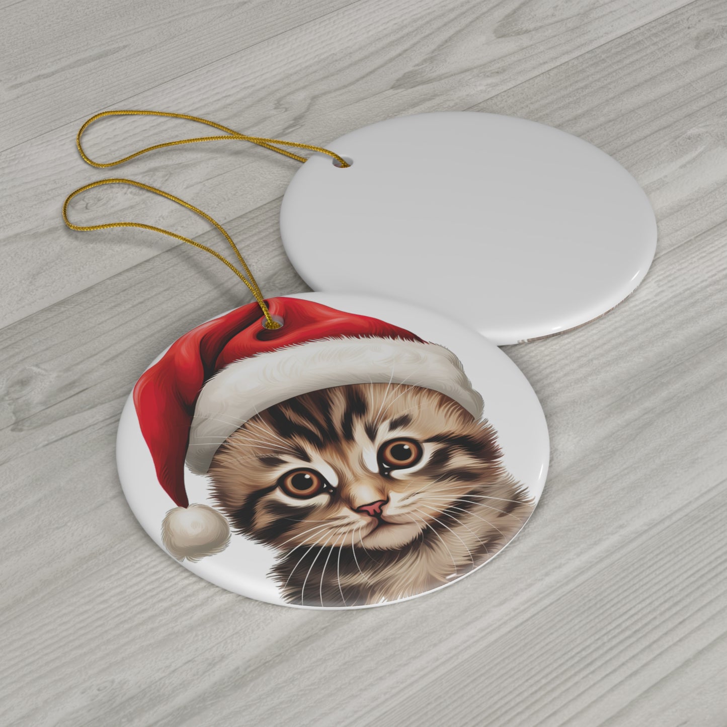 Ceramic Ornament - Bengal Kitten With Santa Hat      Item #8612793