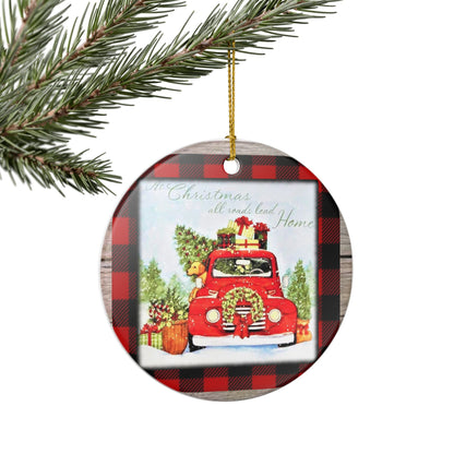 Christmas Ceramic Ornament – Red Truck, Christmas Tree & Buffalo Plaid Home Decor  Item #387294