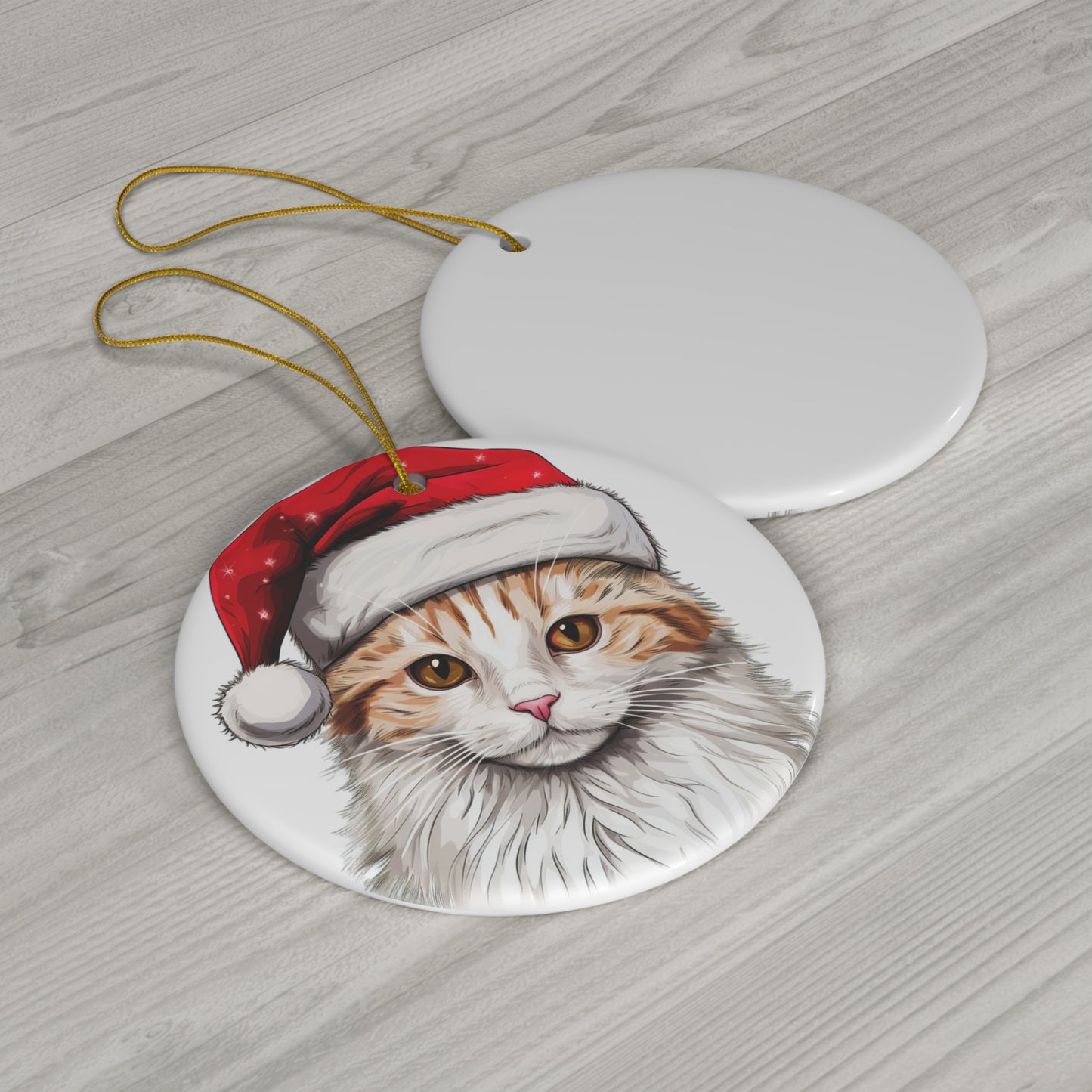 Ceramic Ornament - Turkish Van Cat With Santa Hat      Item #4317133