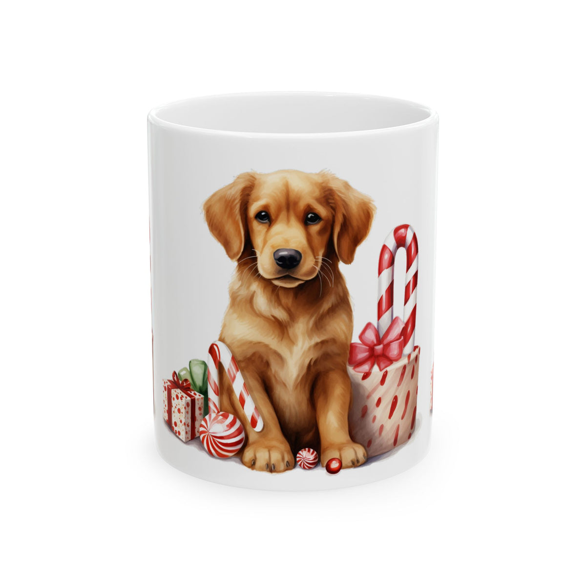 Christmas Puppy Ceramic Mug – Golden Retriever with Candy Cane Gifts 11oz  Item #374152