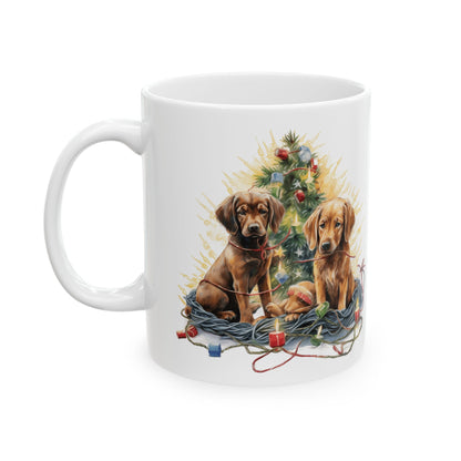 Festive Dogs By Christmas Tree Ceramic Mug 11oz  Item #890375