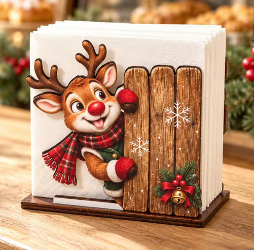 Reindeer Wooden Napkin Holder By Santa's Creations