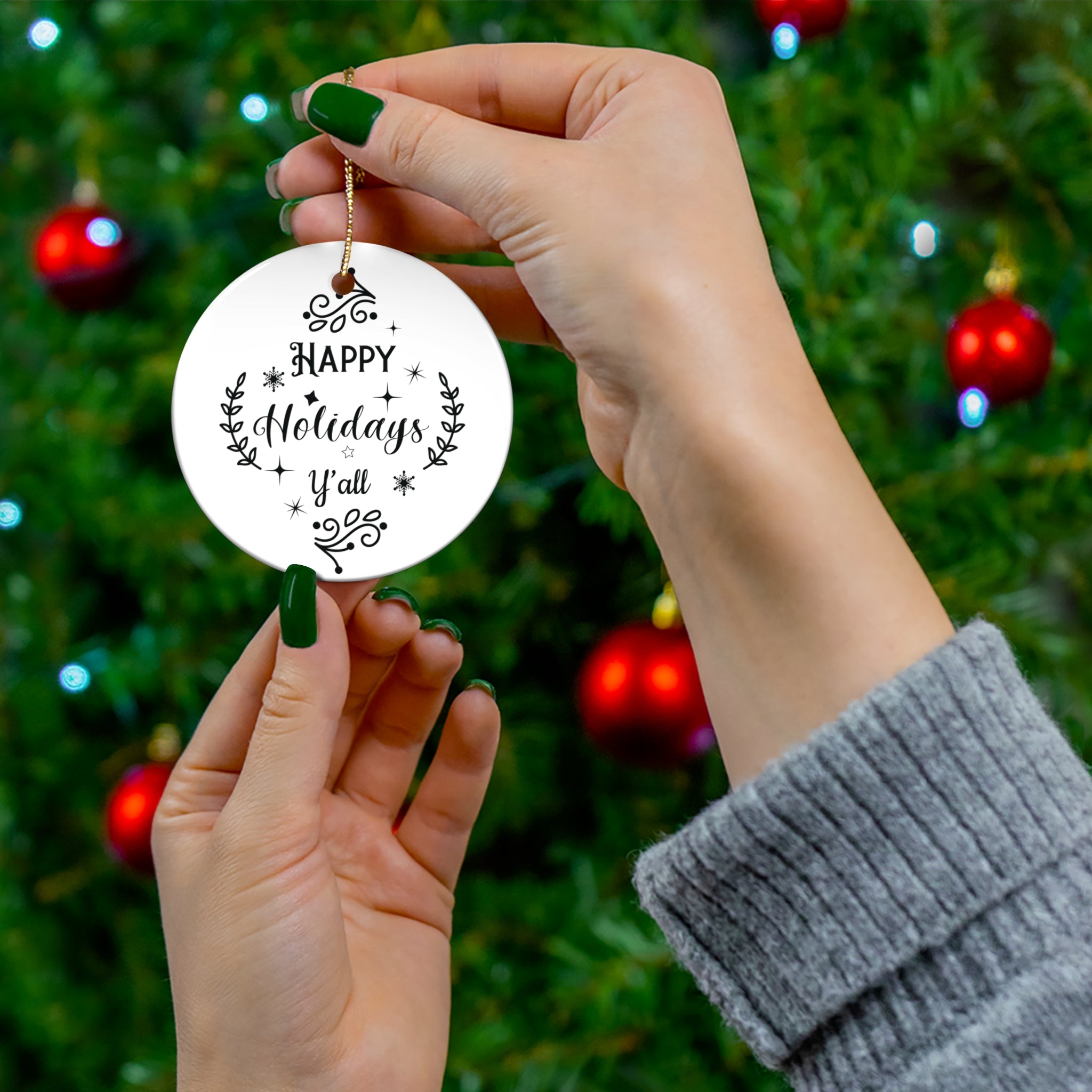 Happy Holidays Yall Ceramic Disc Ornament      Item #1628361