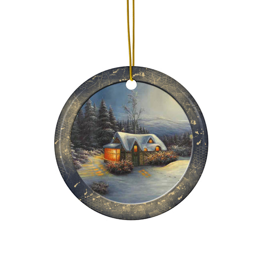 Winter Scene Ceramic Disc Ornament          Item #629408