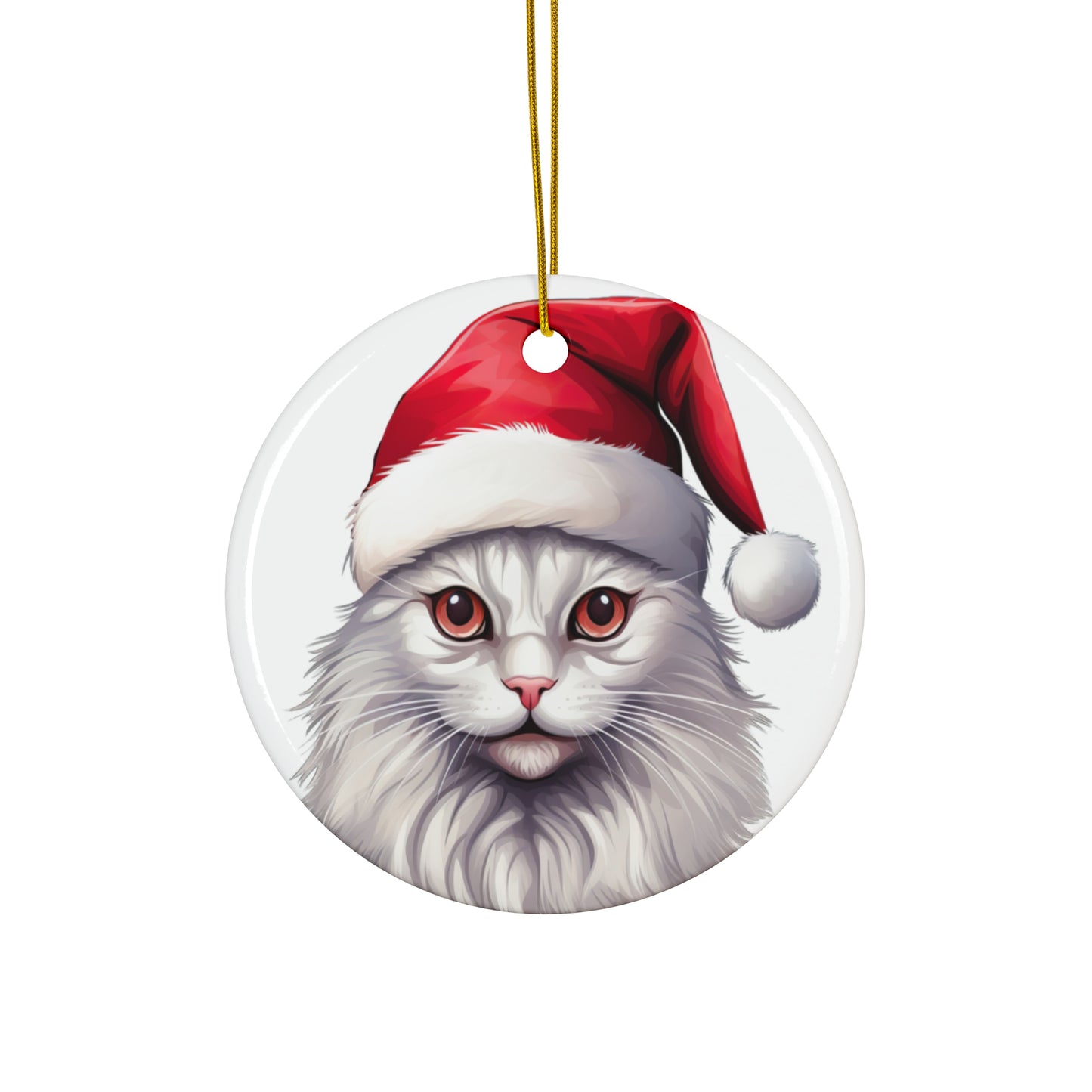 Ceramic Ornament - Turkish Angora Cat With Santa Hat      Item #6599146