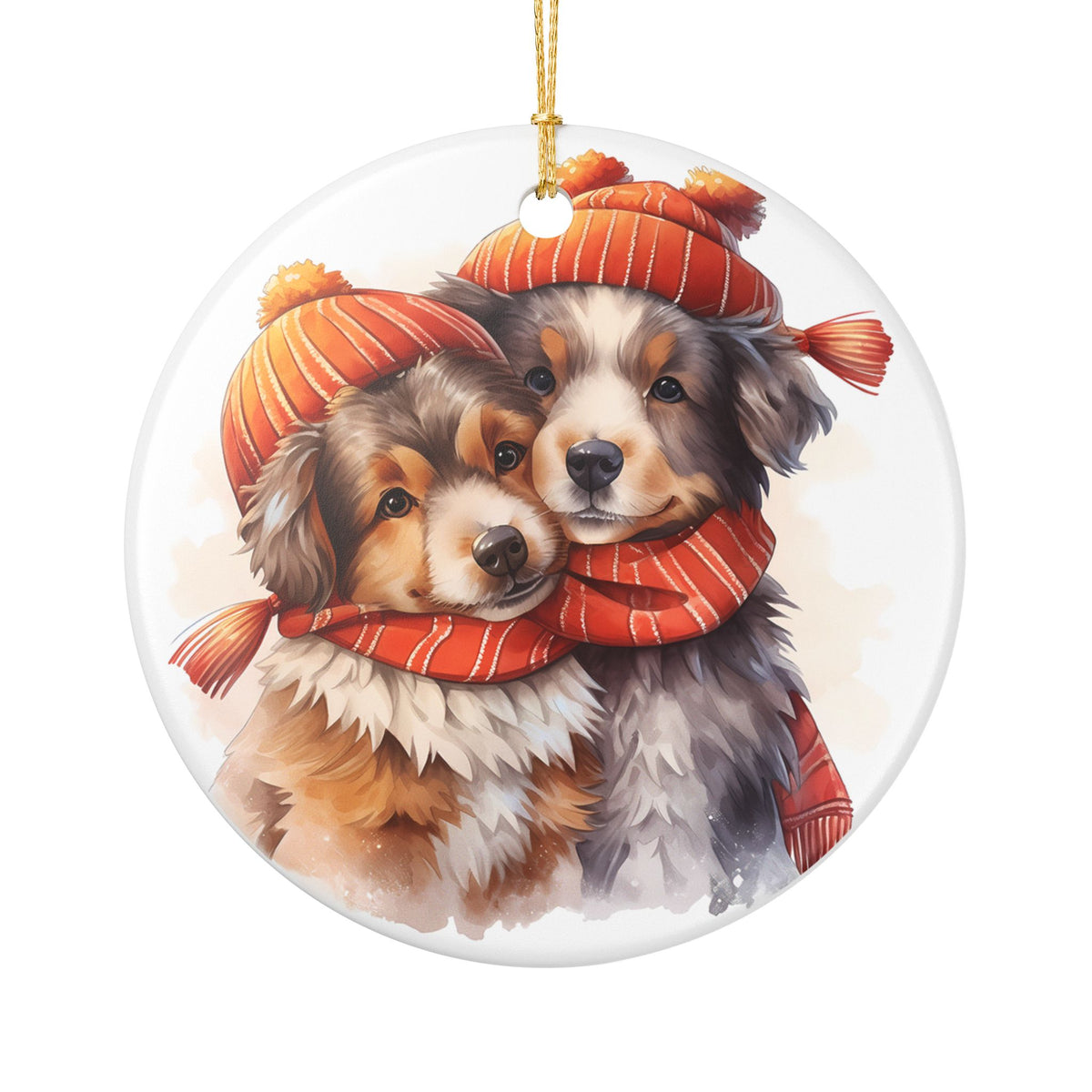 Ceramic Christmas Ornament with Cozy Puppy Winter Scarf Design   Item #737509