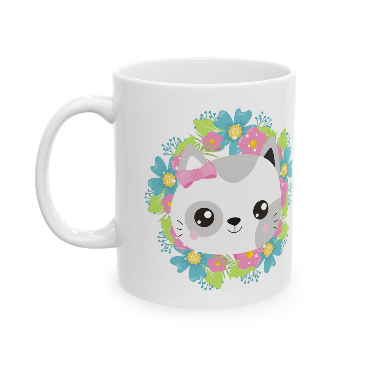 Cute Floral Cat Face Ceramic Mug — 11oz   Item #997223