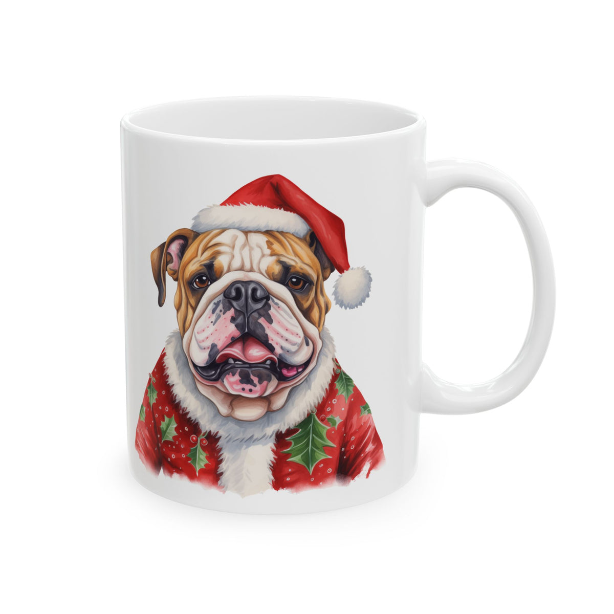 Christmas Bulldog Mug – Festive Santa Dog Holiday Coffee Cup 11oz   Item #44781