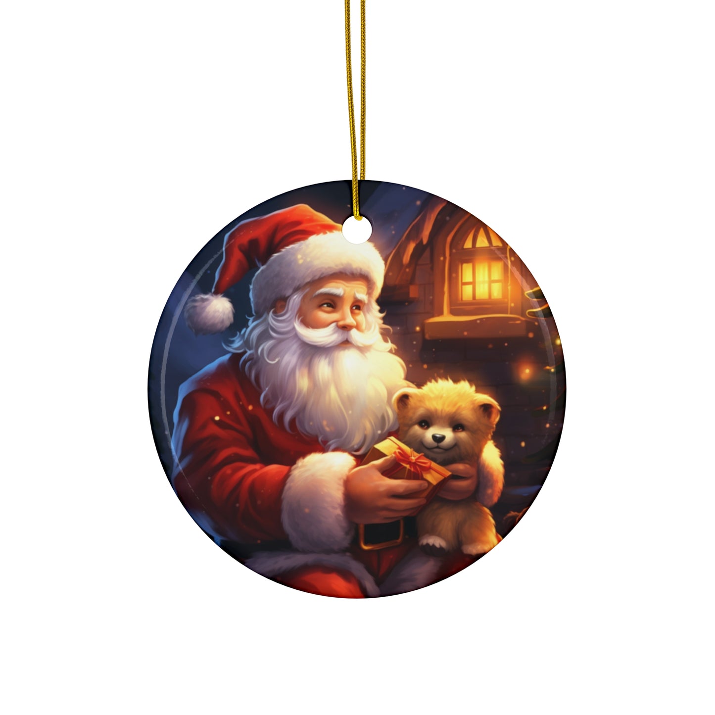 Santa With Bear Ceramic Disc Ornament       Item #1646064