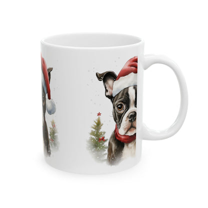 Christmas Boston Terrier Mug - Cute Puppy in Santa Hat Ceramic Coffee Cup 11oz   Item #66711