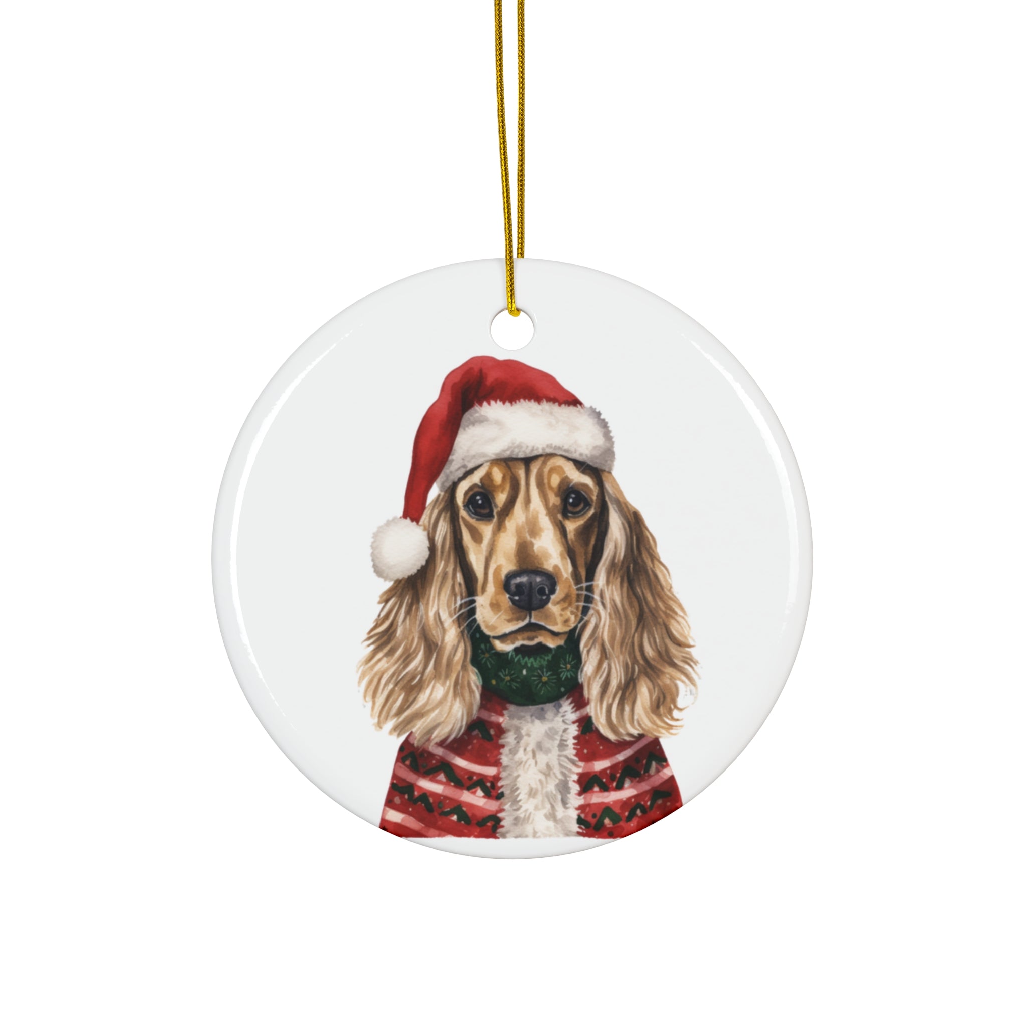 Dog With Christmas Sweater Ceramic Disc Ornament         Item #2930314
