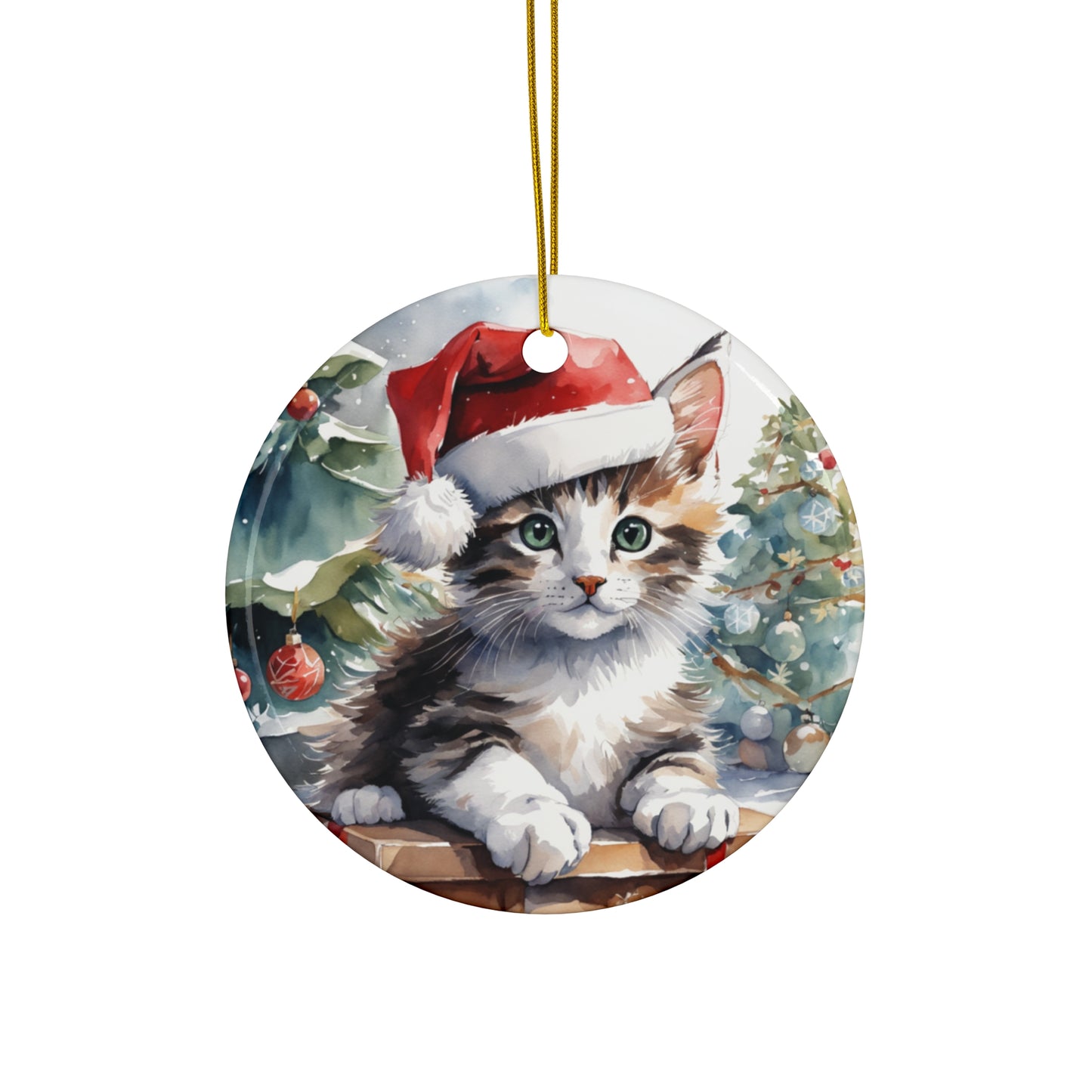 Christmas Cat Ceramic Disc Ornament     Item #2858646