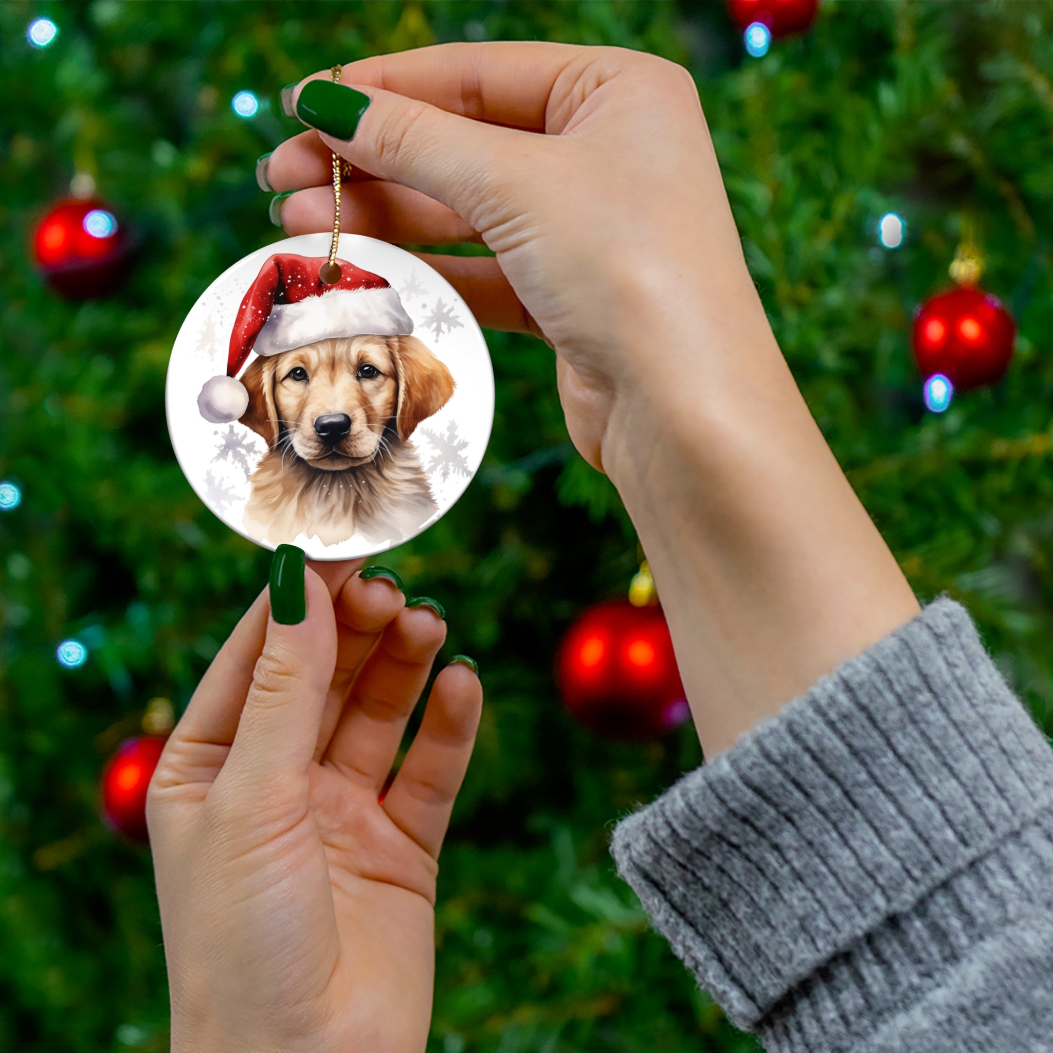 Christmas Dog Ceramic Disc Ornament             Item #4557029