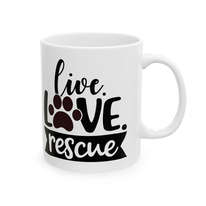 Rescue Paw Print Mug — Live Love Rescue Ceramic Coffee Cup 11oz   Item #354084