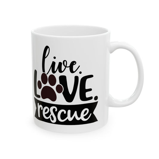 Rescue Paw Print Mug — Live Love Rescue Ceramic Coffee Cup 11oz   Item #354084