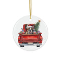 French Bulldog Christmas Dog In Red Truck Ceramic Disc Ornament         Item #8355312