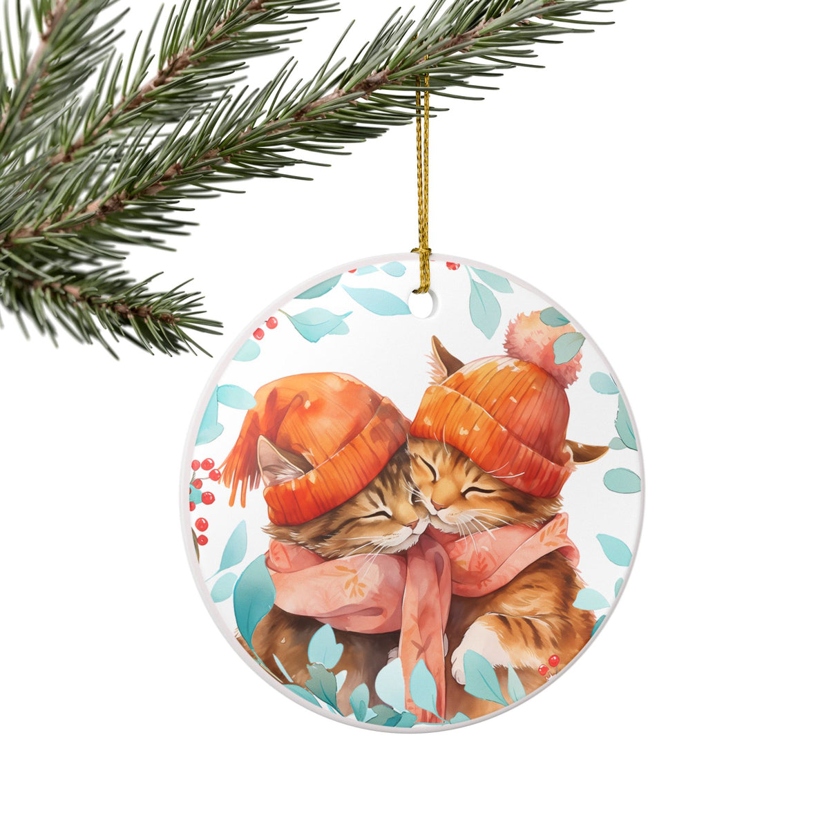 Cozy Autumn Cat Ceramic Ornament   Item #33437