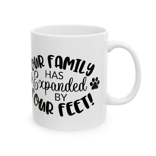 Ceramic Mug - "Our Family Has Been Expanded by Four Paws" Paw Print Coffee Cup 11oz   Item #768007