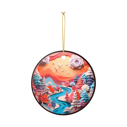 Ceramic Ornament – Whimsical Winter Mountain Landscape Christmas Tree Decoration
