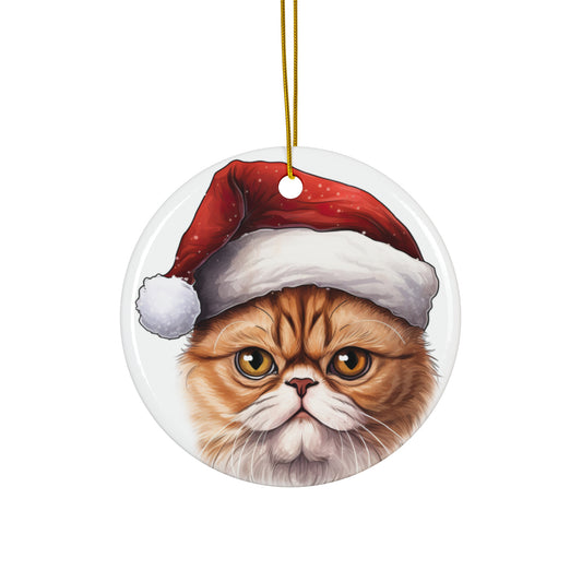 Exotic Shorthair Cat With Santa Hat Ceramic Ornament      Item #369404