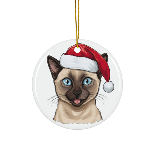 Ceramic Ornament - Tonkinese Cat With Santa Hat      Item #8852311