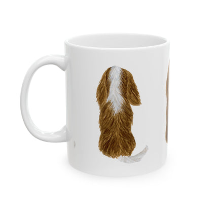 Dog Lover Ceramic Mug — Cute Brown & White Puppy Back Illustration 11oz    Item #5679