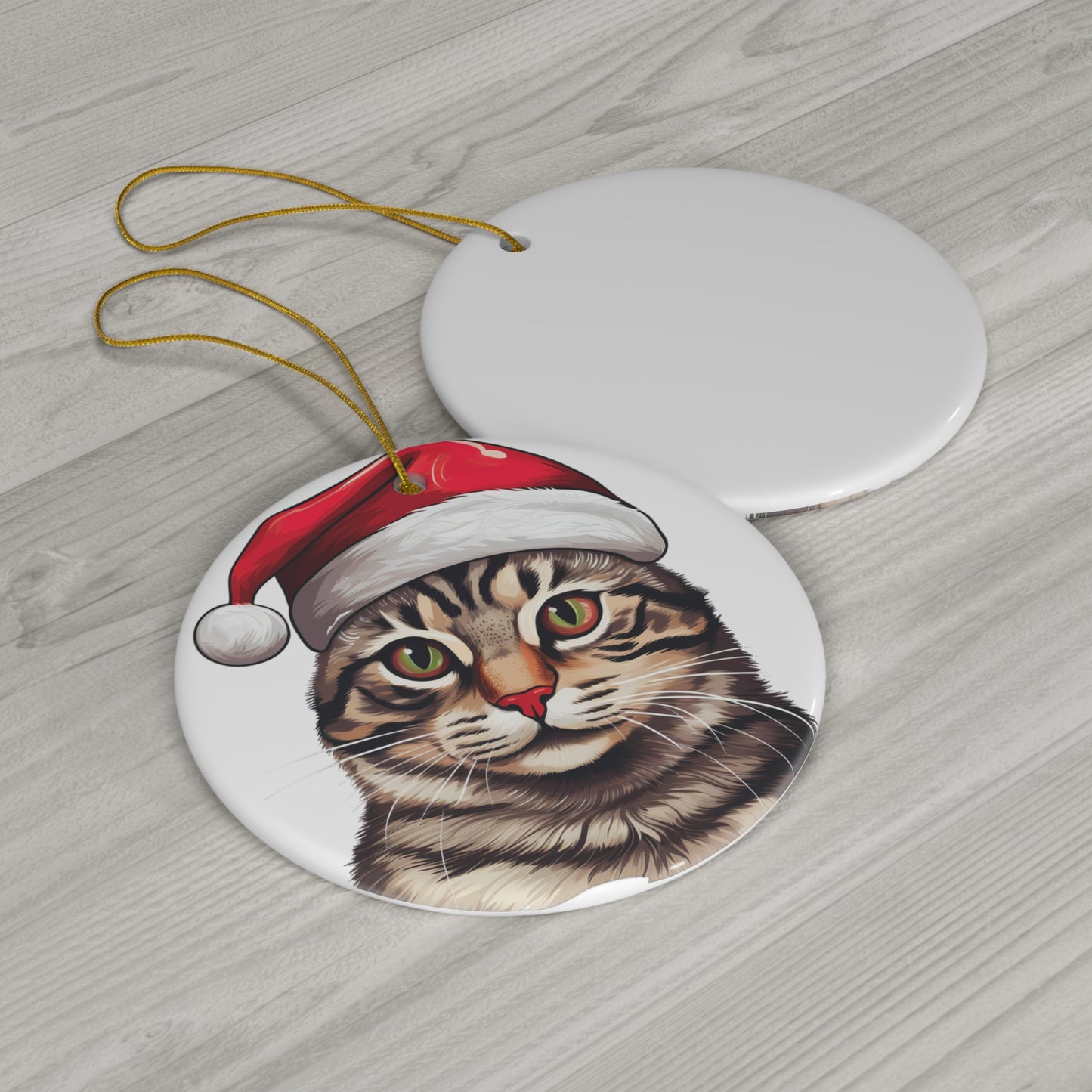 Ceramic Ornament - Brazilian Shorthair Cat With Santa Hat      Item #7695673