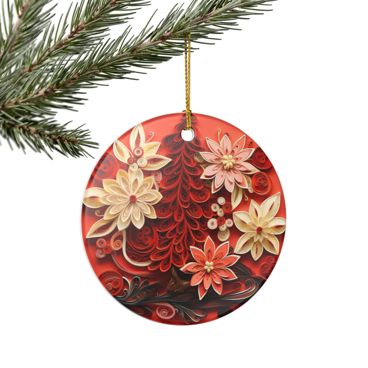 Red Floral Ceramic Ornament    Item #521139