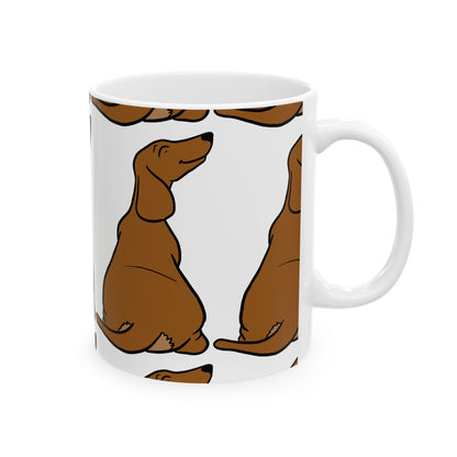 Dog Pattern Ceramic Mug — Cute Brown Sausage Dog Coffee Cup 11oz  Item #367238