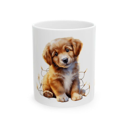 Cute Puppy Ceramic Mug — Adorable Brown Puppy Coffee Cup, Dog Lover Gift 11oz   Item #67075