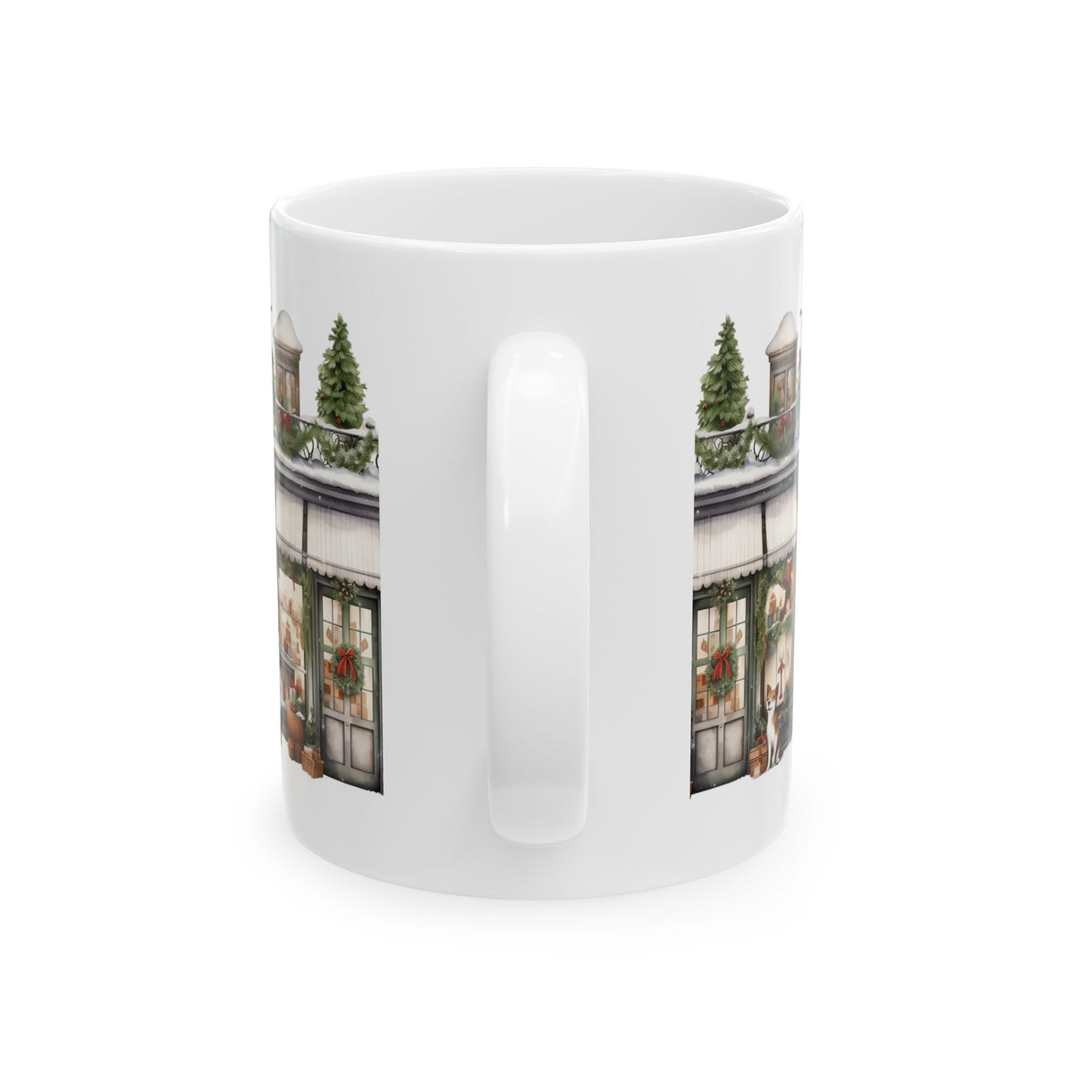 Holiday Shopfront Ceramic Mug - Christmas Winter Village Coffee Cup 11oz  Item #414304