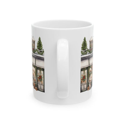 Holiday Shopfront Ceramic Mug - Christmas Winter Village Coffee Cup 11oz  Item #414304