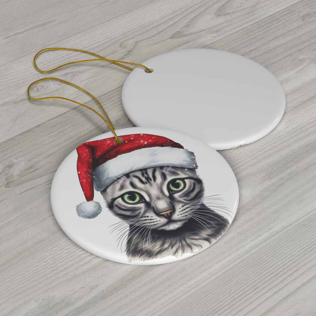 Egyptian Mau Cat With Santa Hat Ceramic Ornament      Item #6869302