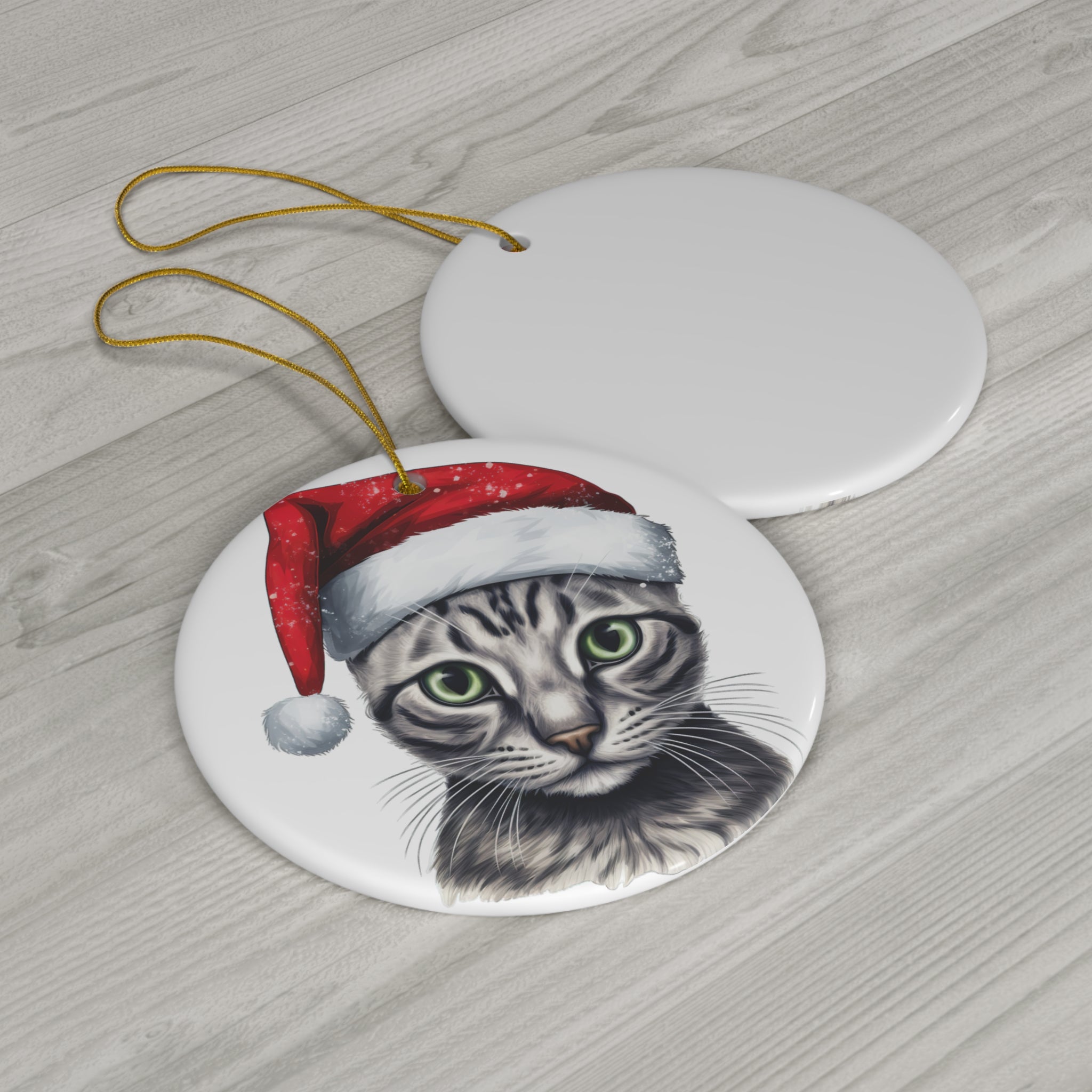 Egyptian Mau Cat With Santa Hat Ceramic Ornament      Item #6869302