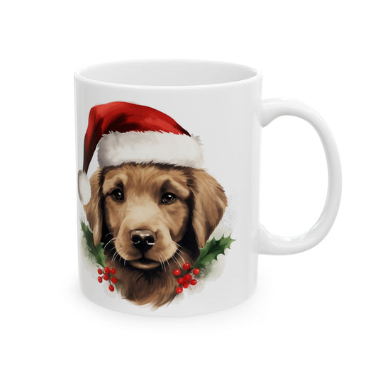 Christmas Puppy In Santa Hat Holiday Ceramic Mug 11oz   Item #838615