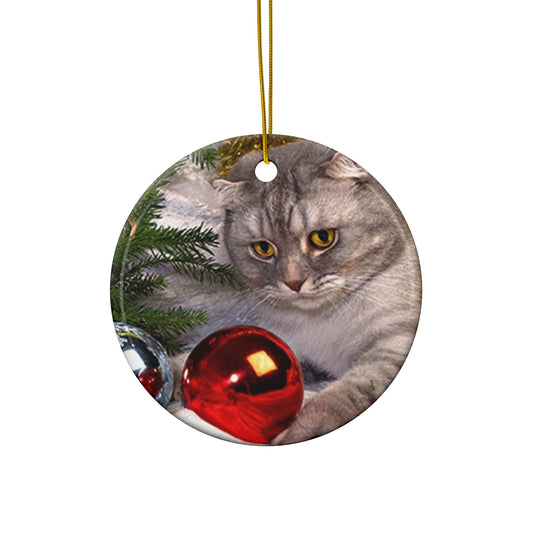 Christmas Cat Ceramic Disc Ornament         Item #88863