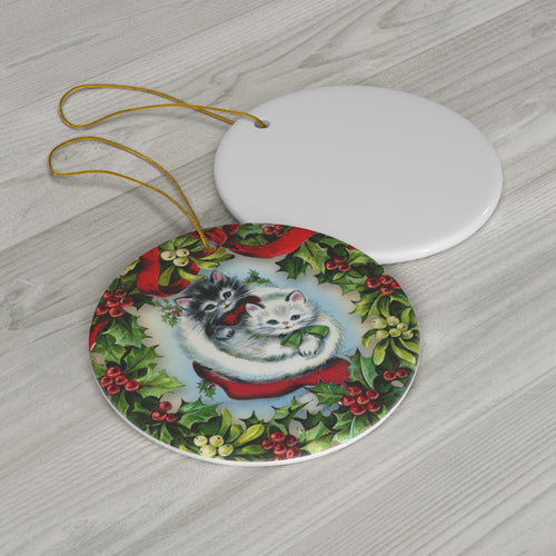 Cat With Wreath Ceramic Ornament          Item #9663359 - Buckshot's Bargain Barn