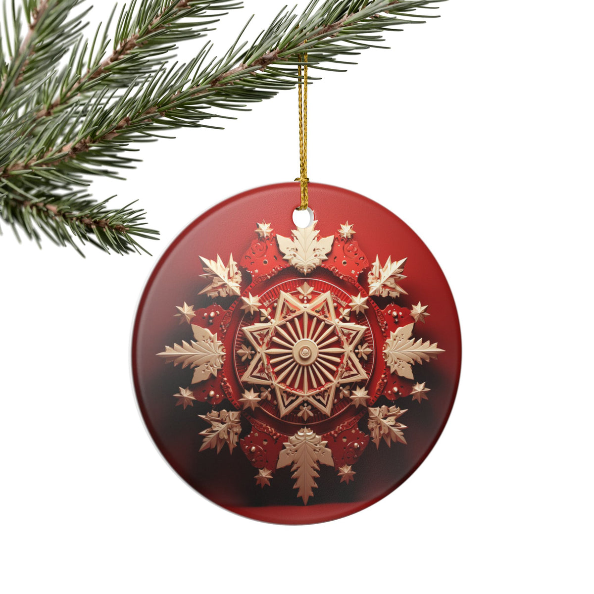 Red and Gold Snowflake Ceramic Ornament   Item #537743