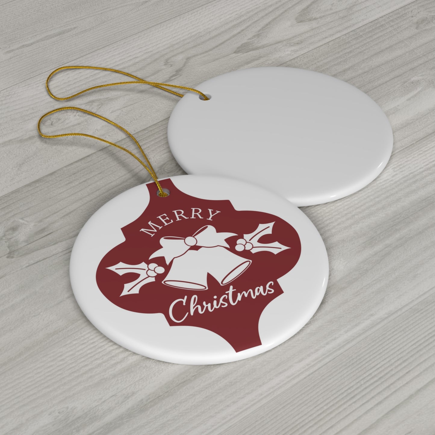 Merry Christmas Bells Ceramic Disc Ornament        Item #258438