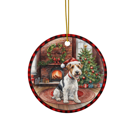 Wire Fox Terrier Christmas Dog Ceramic Disc Ornament          Item #5240191