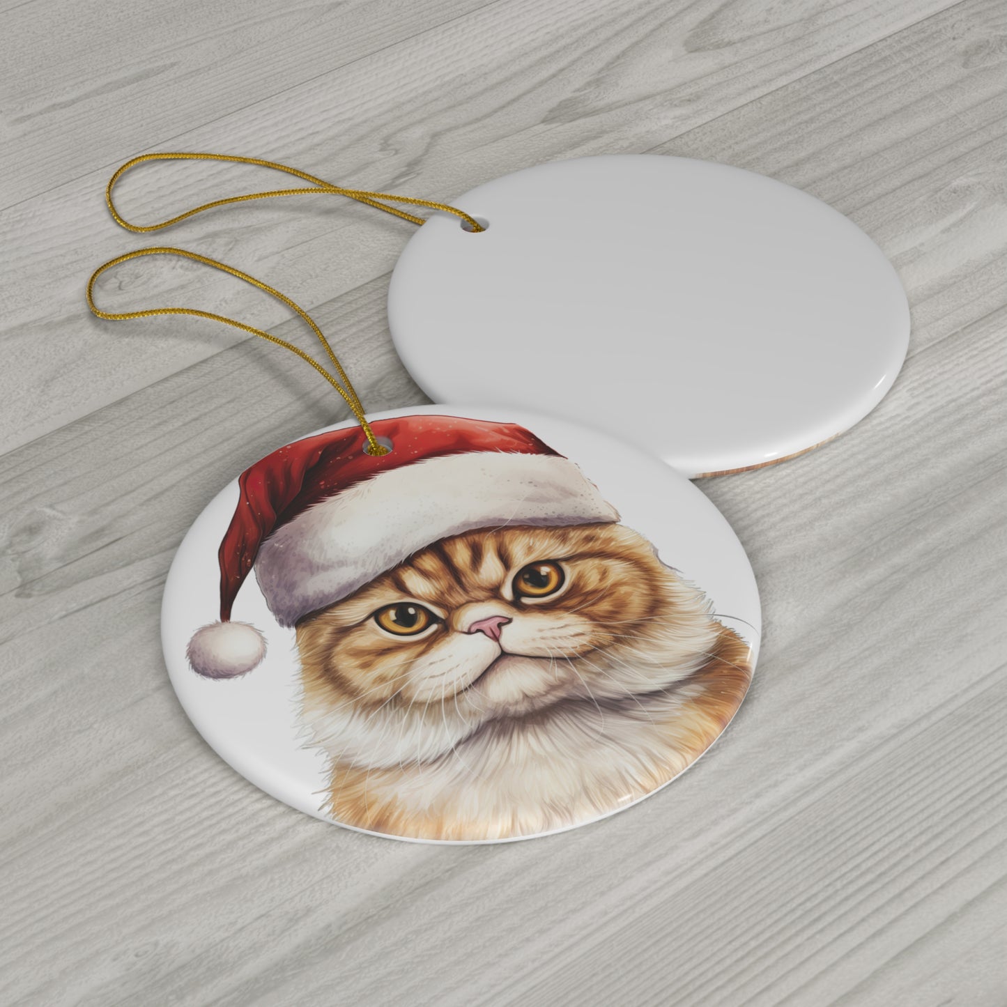 Exotic Shorthair Cat With Santa Hat Ceramic Ornament     Item #9764784