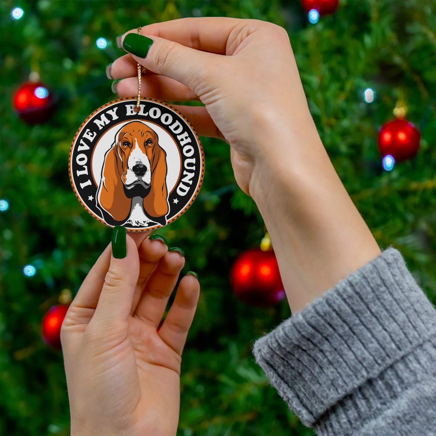 Bloodhound Love Ceramic Disc Ornament        Item #8769896