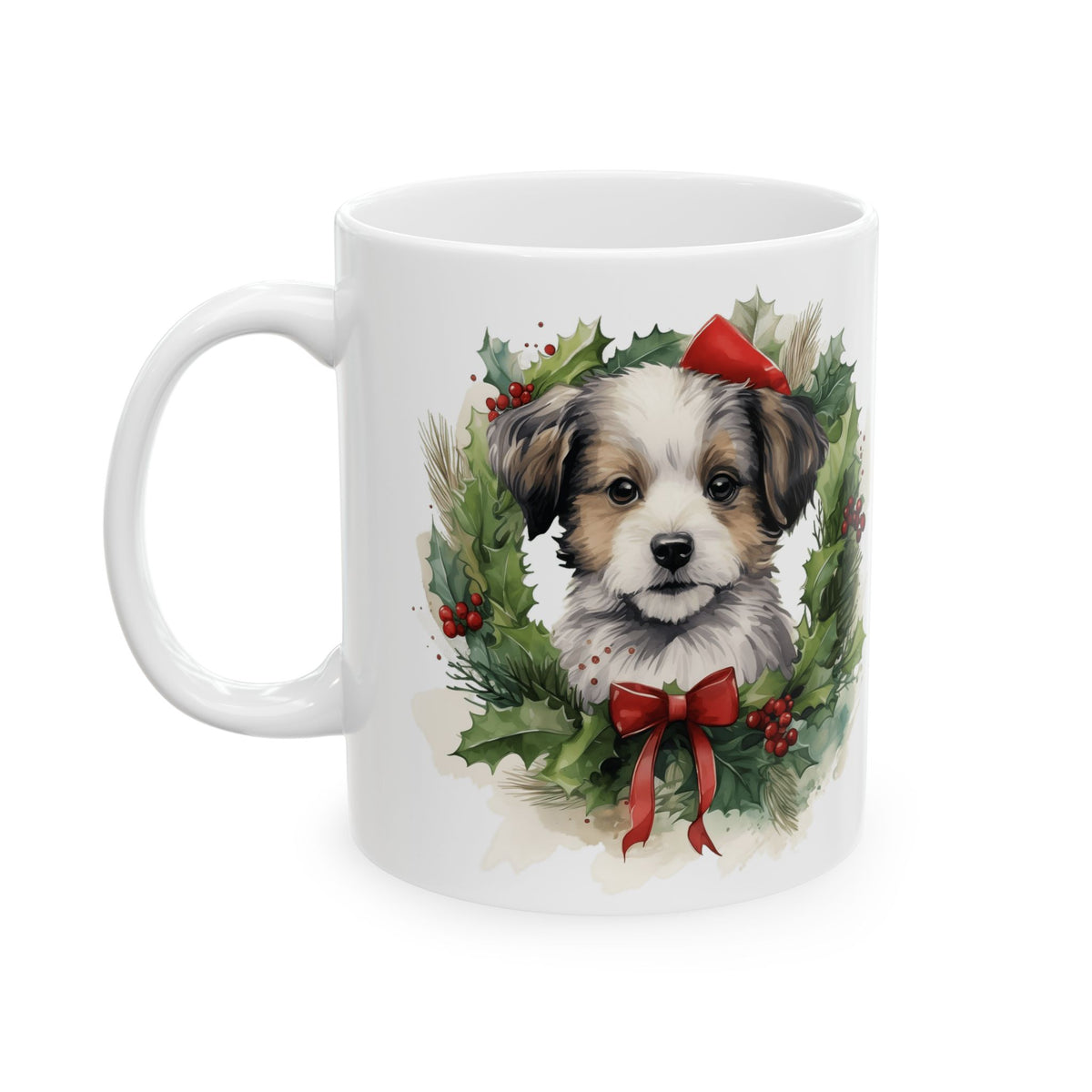 Christmas Dog & Holly Wreath Ceramic Mug 11oz  Item #104844