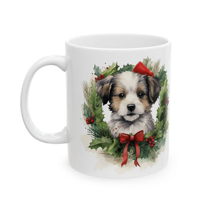 Christmas Dog & Holly Wreath Ceramic Mug 11oz  Item #104844